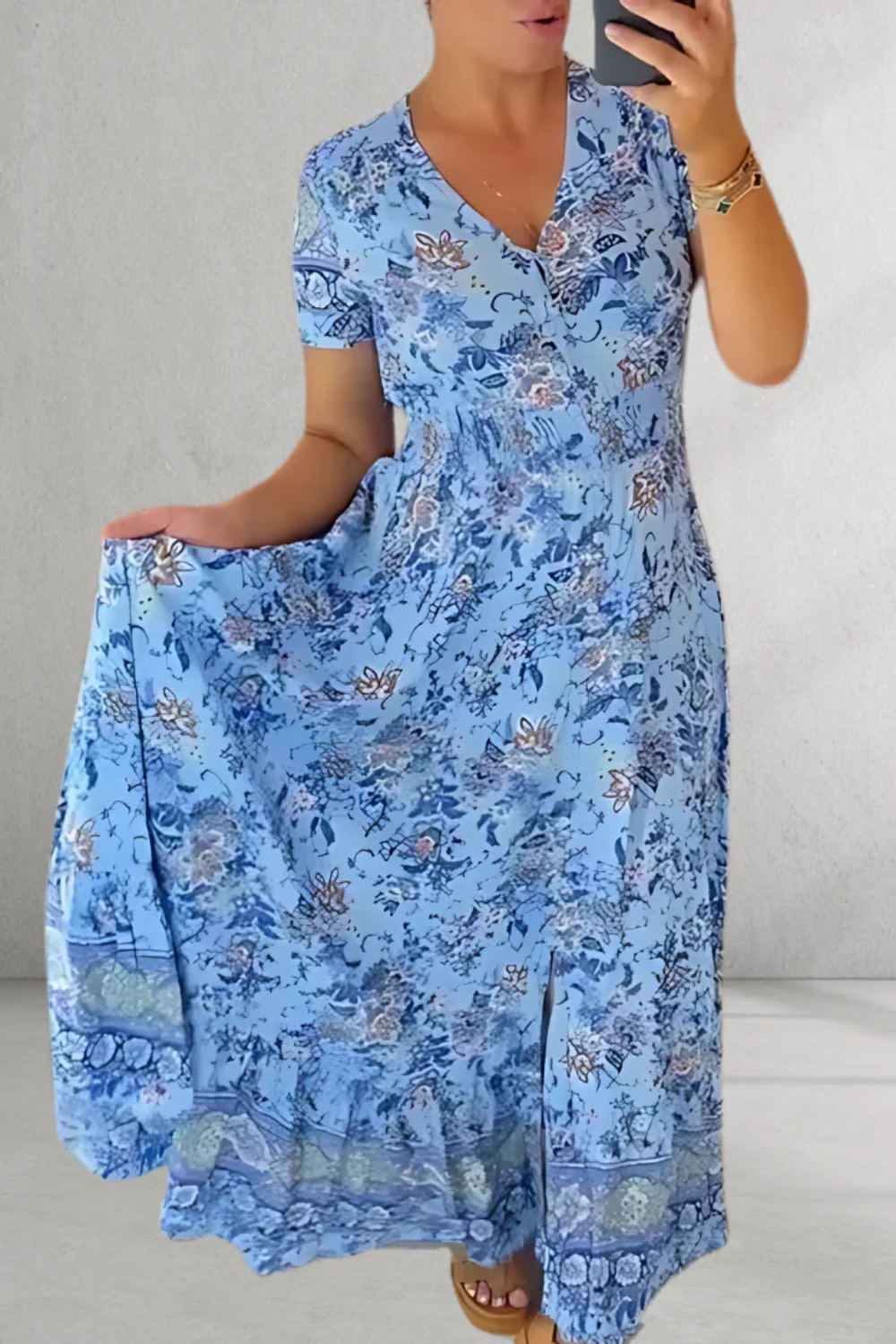 Sienna - Print Cozy V-neck Long Dress