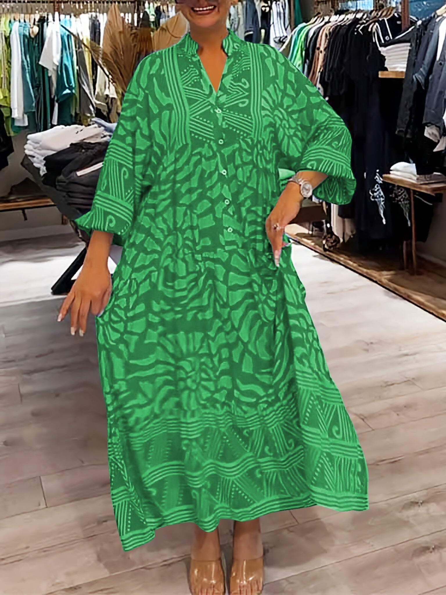 Elka - Printed V-neck Dress