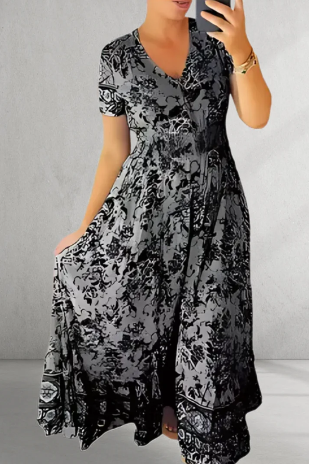 Sienna - Print Cozy V-neck Long Dress