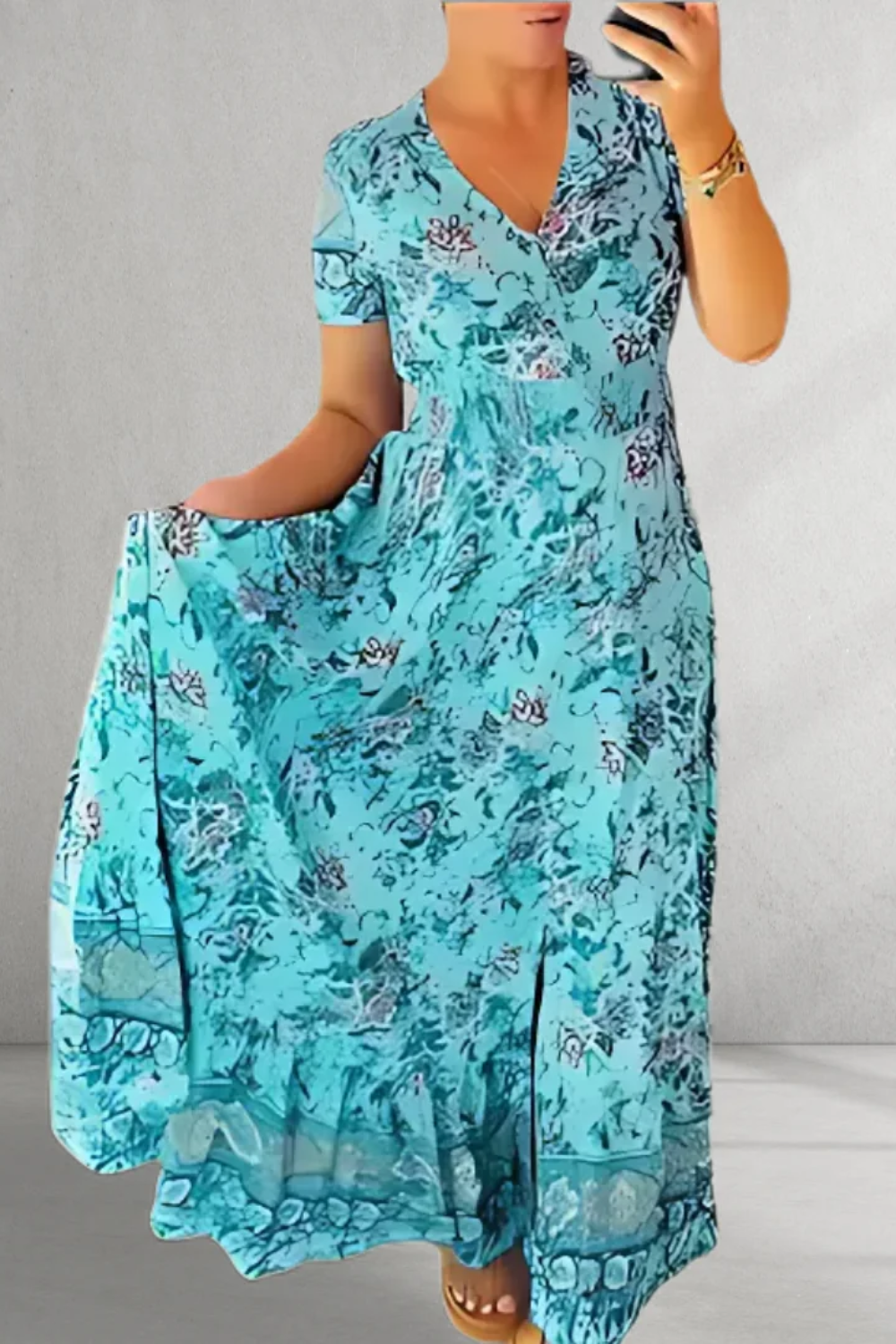 Sienna - Print Cozy V-neck Long Dress