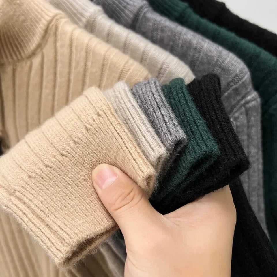 Winter Men's Quarter Zip Sweater Slim Fit Casual Knitted Turtleneck Pullover Tops