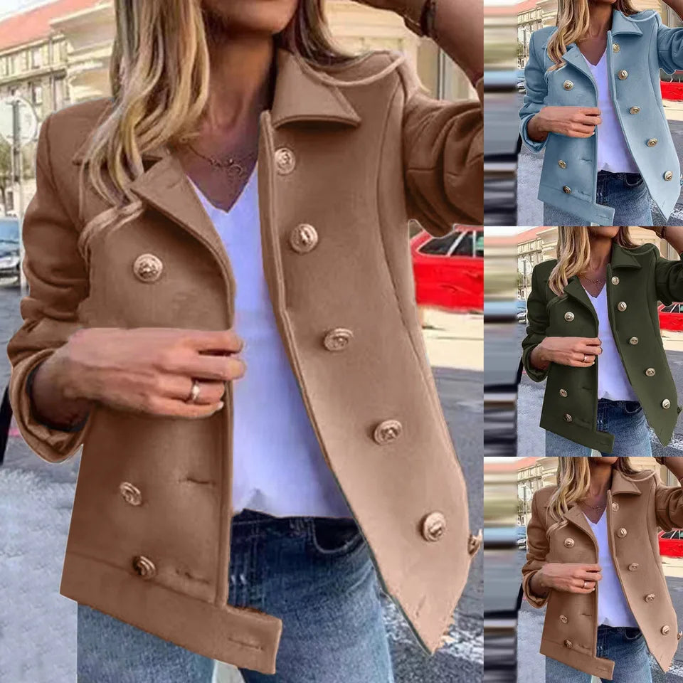Chaqueta ajustada de doble botonadura para mujer, ropa de oficina, abrigo corto de mezcla de lana, Otoño e Invierno