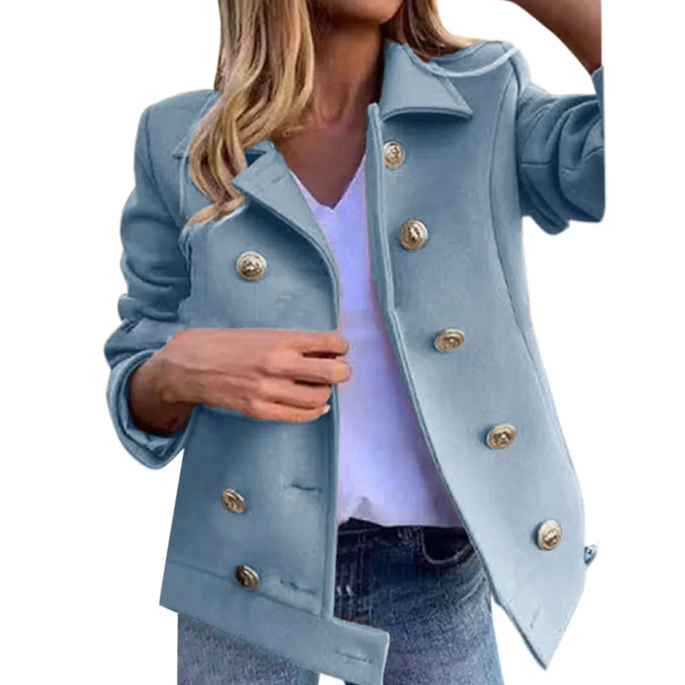 Chaqueta ajustada de doble botonadura para mujer, ropa de oficina, abrigo corto de mezcla de lana, Otoño e Invierno