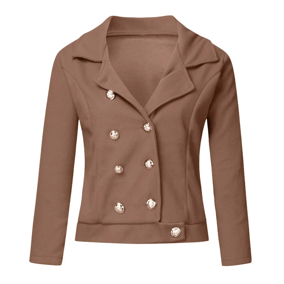 Chaqueta ajustada de doble botonadura para mujer, ropa de oficina, abrigo corto de mezcla de lana, Otoño e Invierno
