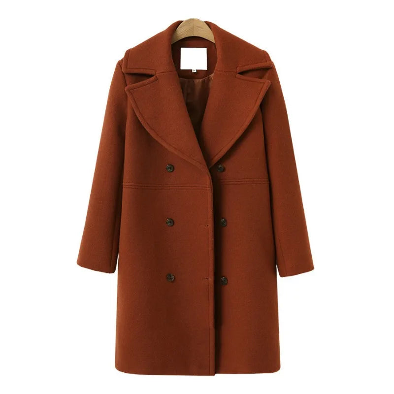 Gabardina ajustada de lana para mujer, abrigo de manga larga con doble botonadura y cuello vuelto, otoño e invierno, novedad