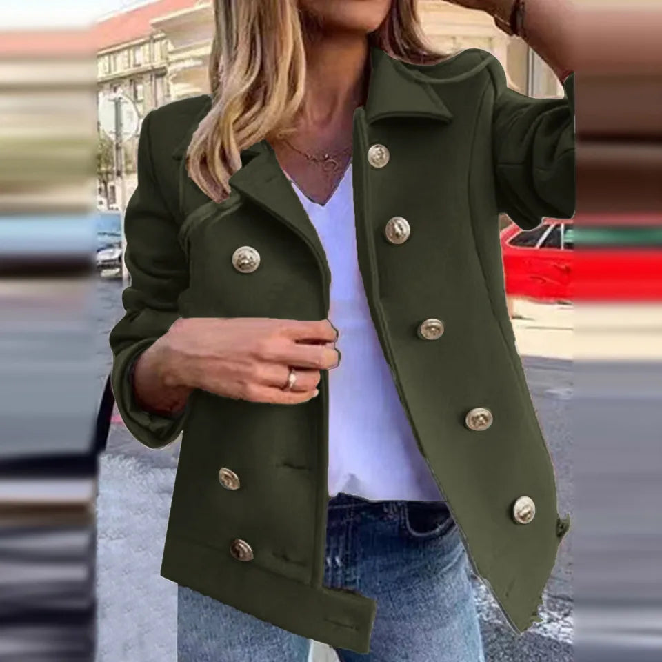 Chaqueta ajustada de doble botonadura para mujer, ropa de oficina, abrigo corto de mezcla de lana, Otoño e Invierno