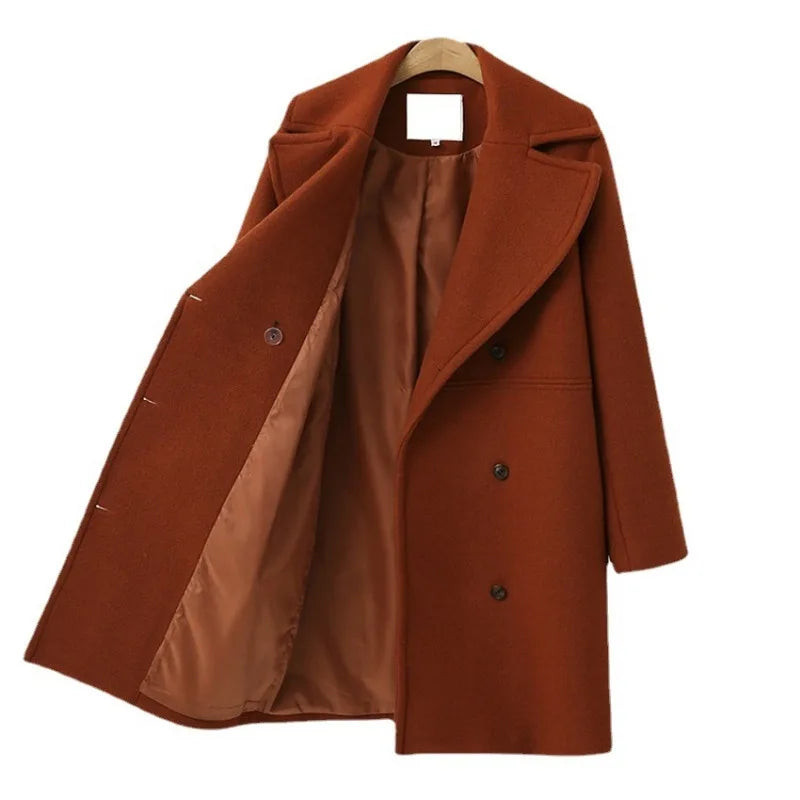Gabardina ajustada de lana para mujer, abrigo de manga larga con doble botonadura y cuello vuelto, otoño e invierno, novedad
