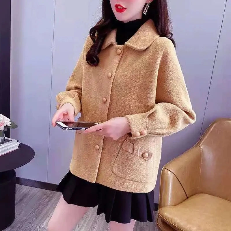 2023 Spring Autumn Winter Short Stand-up Collar Jacket Women‘s Woolen Coat Double-Sided Cashmere Woolen blend Outerwear Female