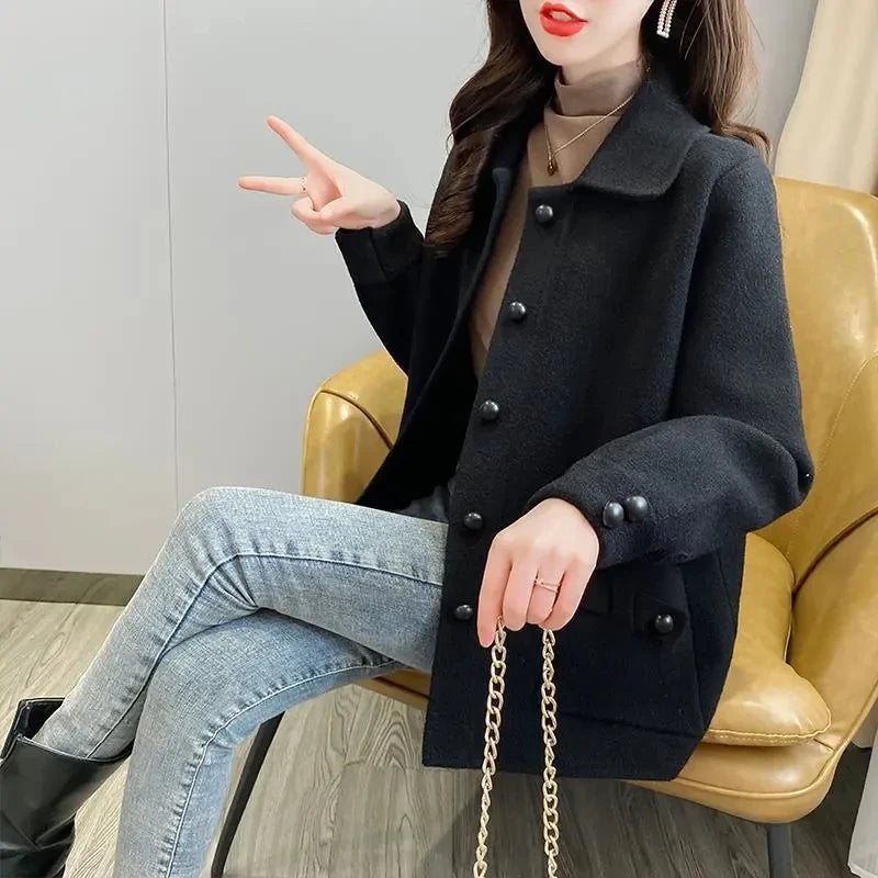 2023 Spring Autumn Winter Short Stand-up Collar Jacket Women‘s Woolen Coat Double-Sided Cashmere Woolen blend Outerwear Female