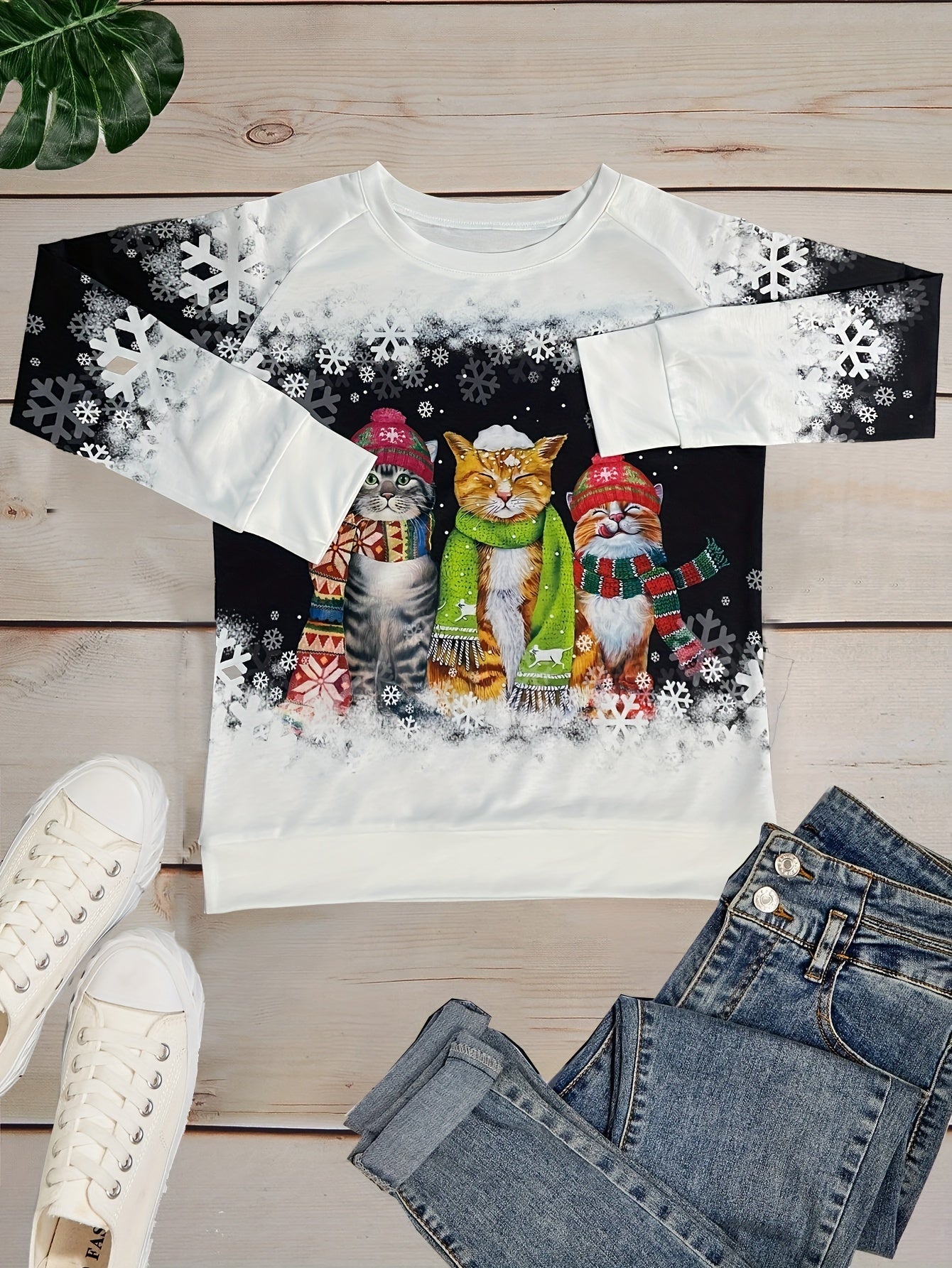Feline Frost™ - Warme Wintertop met Sneeuwkat Print
