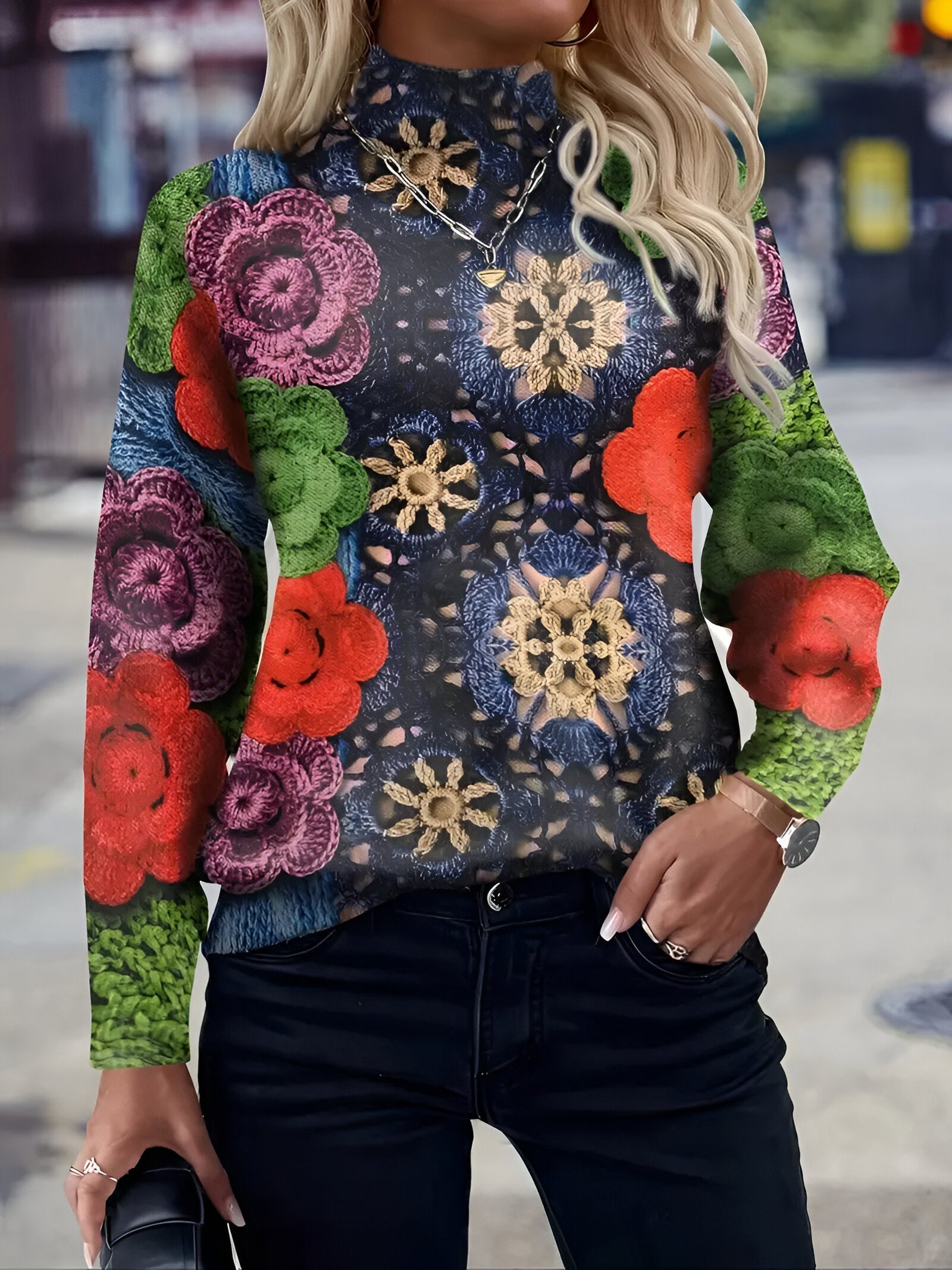 Monica™ | Maglione in maglia con stampa paisley